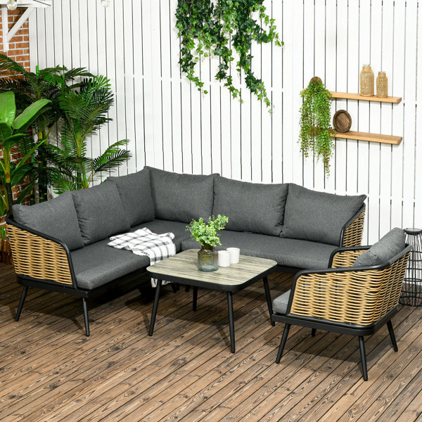 Corrigan Studio GartenmöbelSet, 5 tlg. Rattan Sitzgruppe mit Kissen